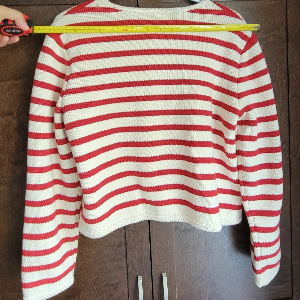 100% Cotton Superb Quality Luxurious Red and White Striped Cardigan Heavy & Warm - Picture 12 of 13